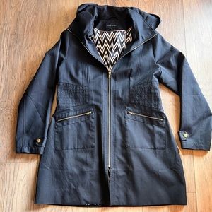 Harve Benard Black Trench Coat with Gold Accents